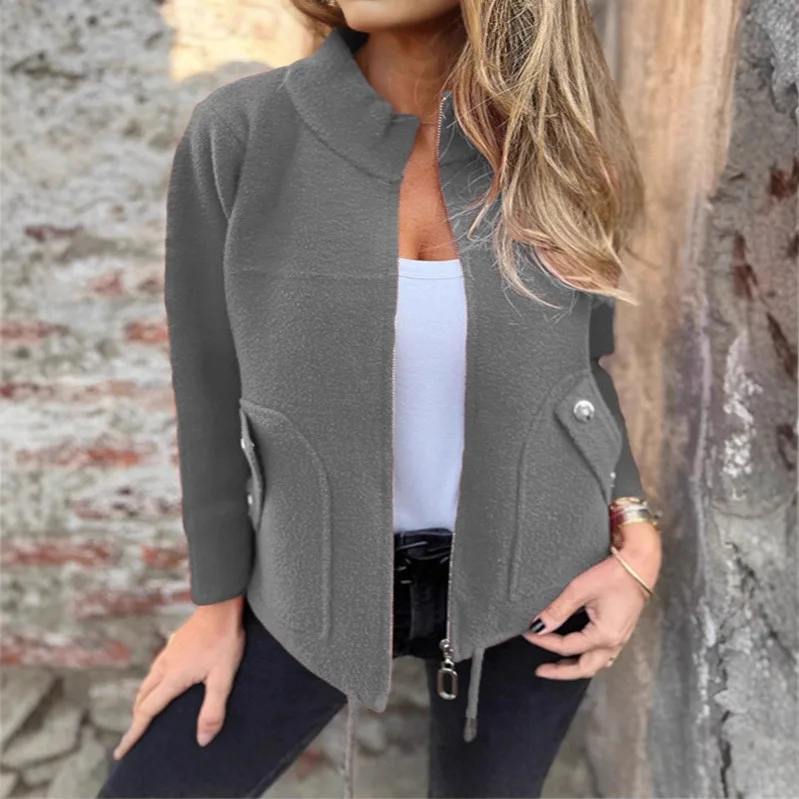 

Fall/Winter 2025 New Women's Casual Tweed Lapel Tether Fake Pocket Blazer