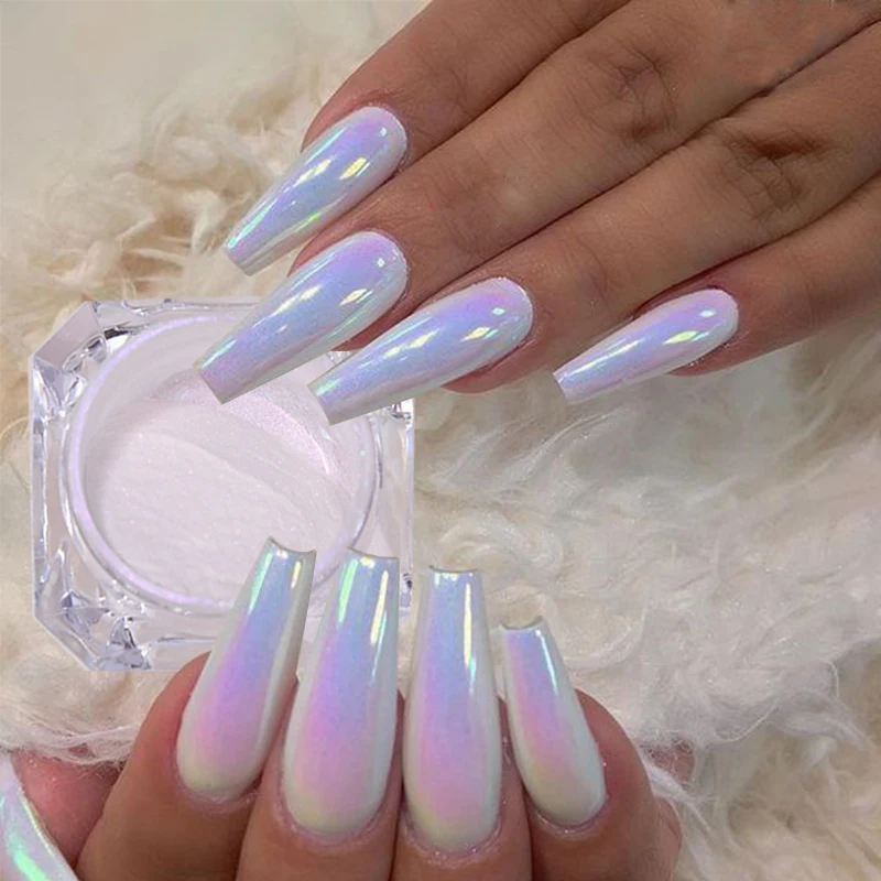 Pearl Glitter Nail Powder Aurora Rub Pigment White Purple Neon Powder Manicure Gel Polish Dust Nail Art Decoration