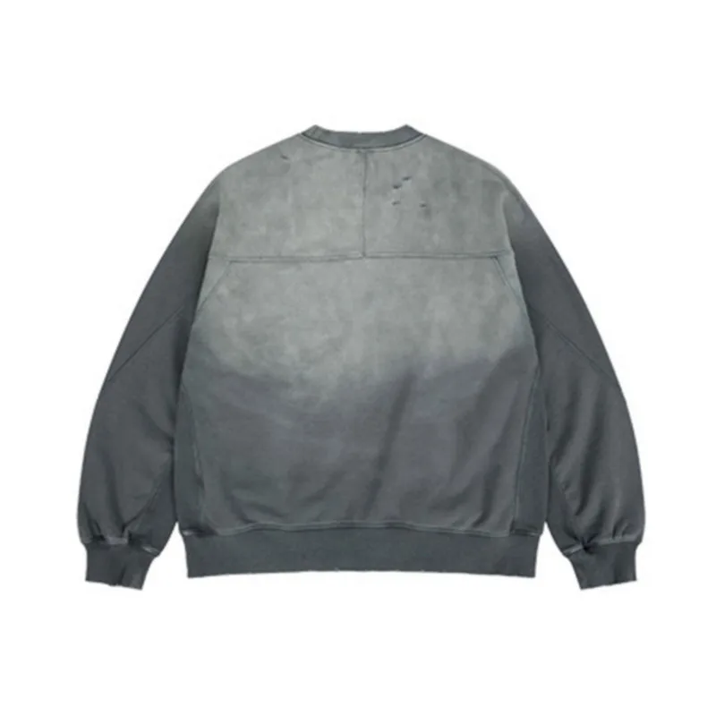 HKSH Autumn Winter New Men Tide Loose Gradient Vintage Patchwork Ripped Fleece Sweatshirt Trendy Casual Chic O-Neck Tops HK18253