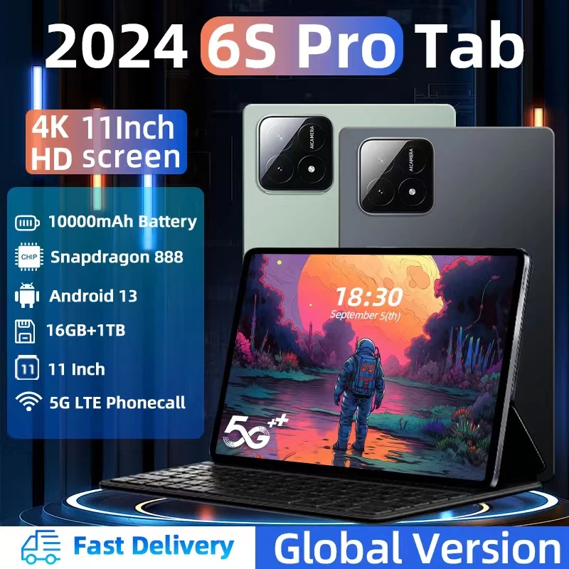 

2024 original globale version pad 6s pro snapdragon888 10000 tablet pc Android 13 mah 16GB 1TB 5g dual sim karte hd 4k mi tab