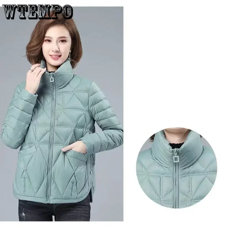 WTEMPO Women\'s Autumn Lightweight Padded Jackets Female Solid Color Short Cotton Coats Casual Pockets Zipper Winter Down Jackets