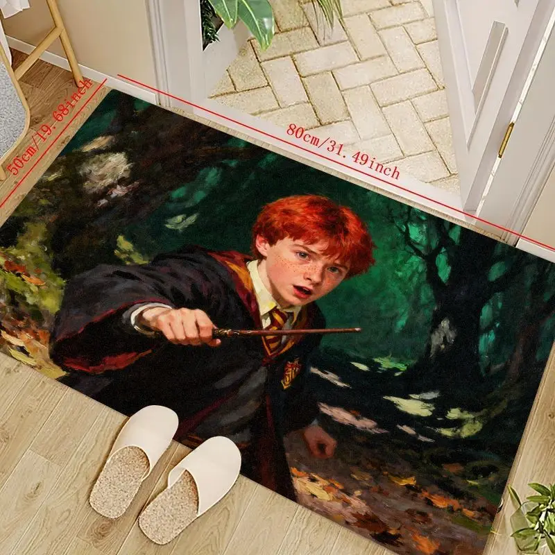 1 alfombrilla de suelo con varita mágica de Harry Potter Ron Weasley Wizard, alfombrilla de puerta con tema de película de fantasía, alfombra antideslizante para decoración del hogar para entrada