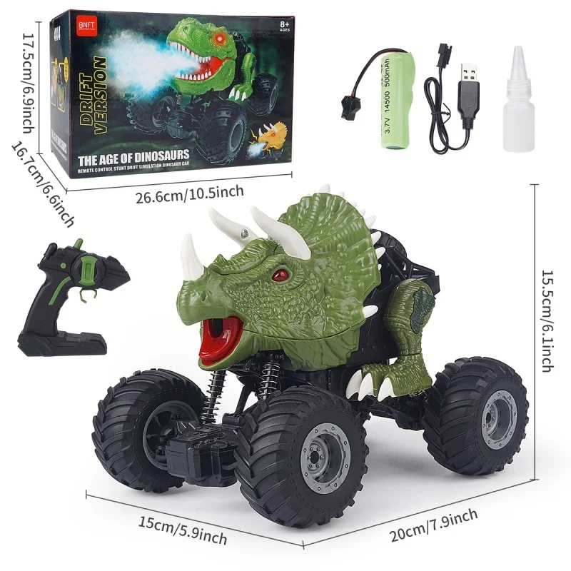 Voiture électrique télécommandée avec vaporisateur de dinosaure, véhicule tout-terrain Shoous, escalade, dérive, cascadeur, lumière