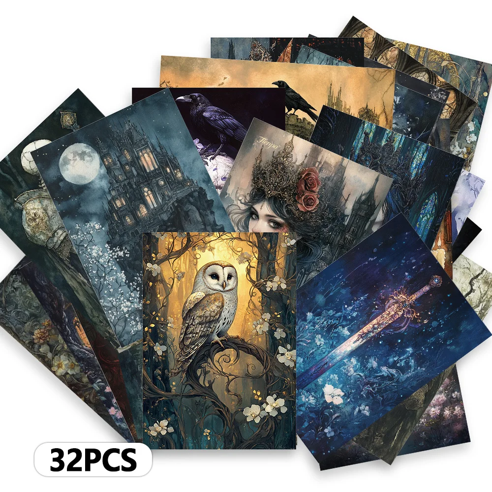32 Stück, mittelalterliche Burg, Postkarten, Dekorations-/Grußkarten/Postkarten, hochauflösender Druck, zum Sammeln und verschicken geeignet