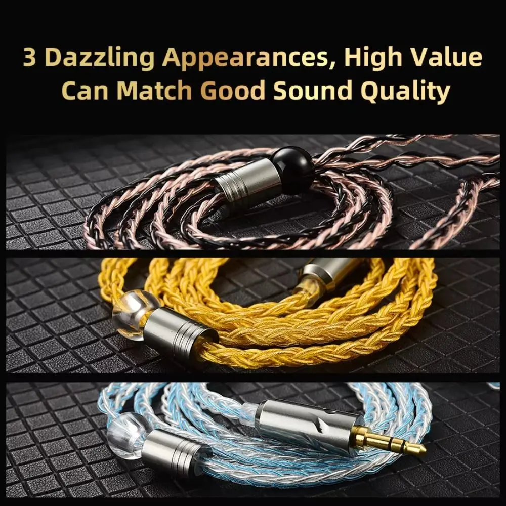 8-Strand QKZ T1 Headphone Cord Silver Plated Upgrade Cord KZ Earphone Cable 200 Core TC 3.5mm Jack KZ Wired Headphones