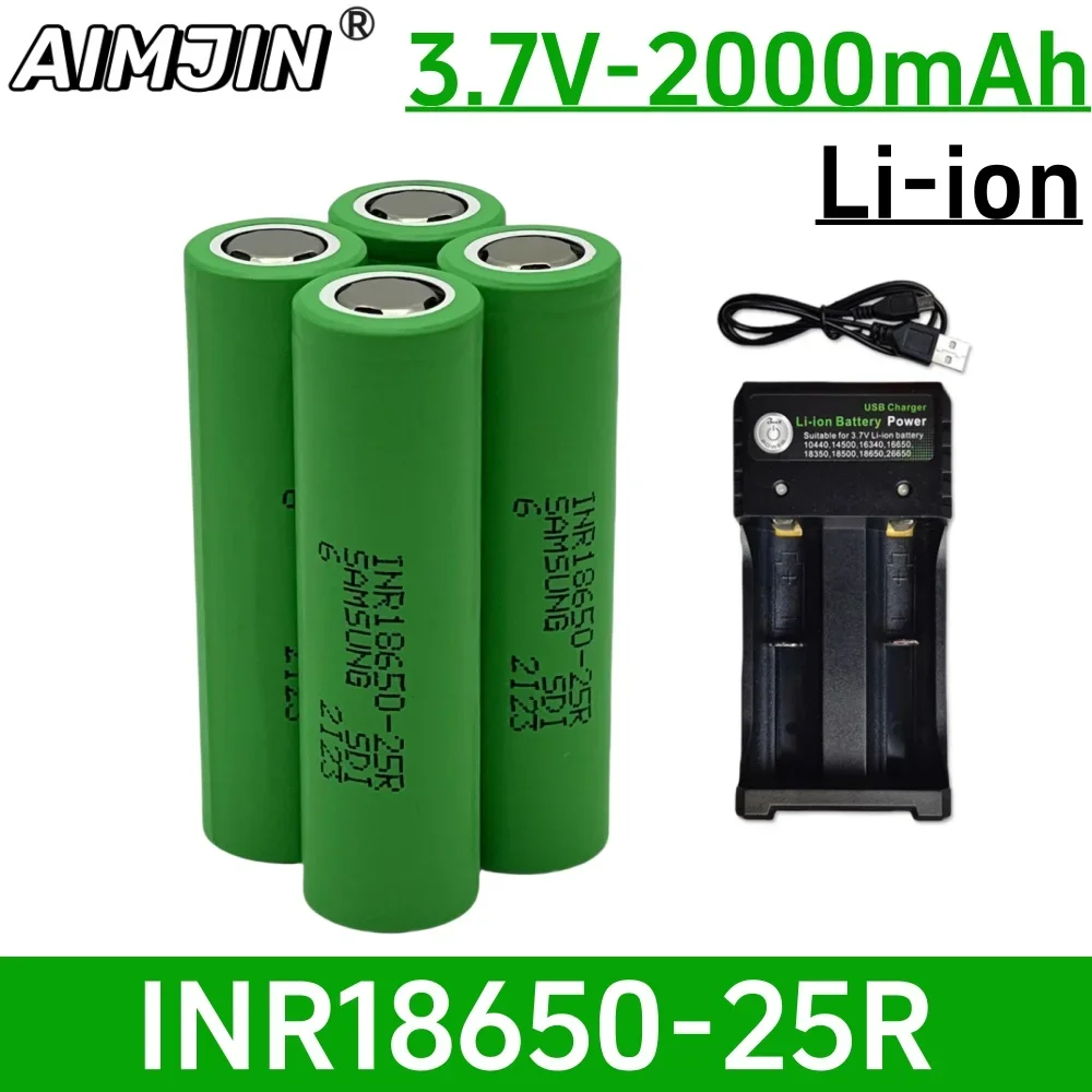 

3.7V 2000mAh INR18650-25R rechargeable lithium-ion battery For Remote Control Durable Batteries+charger