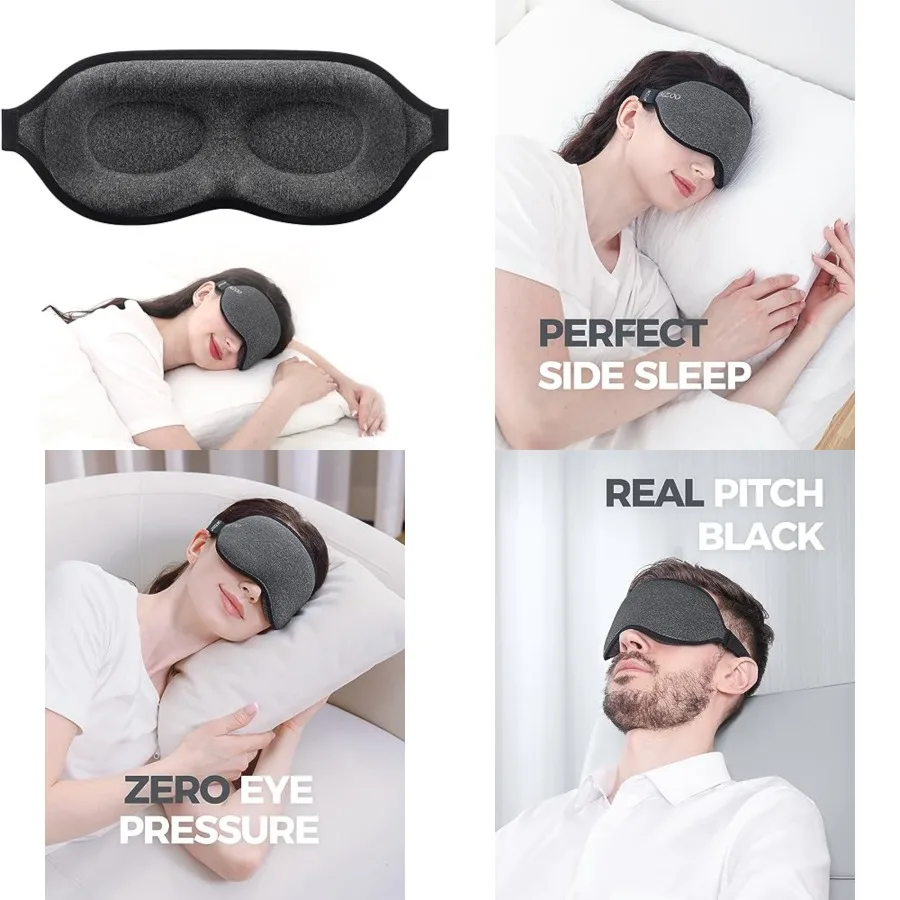 Luxury Sleep Mask for Back, Side Sleeper, Complete Light Blocking Sleeping Eye Mask Night Blindfold, 3D Zero Pressure and Spaci