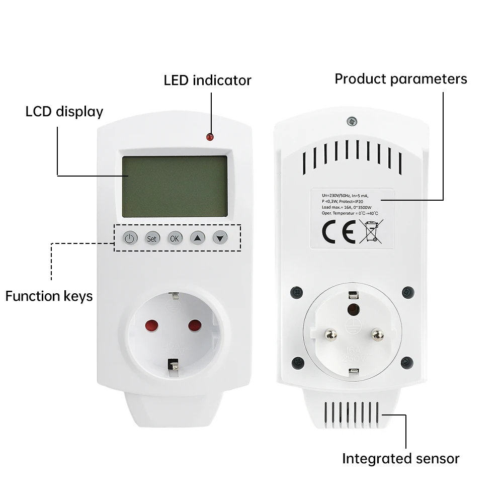 AC 220V WIFI Tuya Intelligent Temperature Controller Socket Plug-in Electric Heating Cooling Timer Switch LCD Digital Thermostat