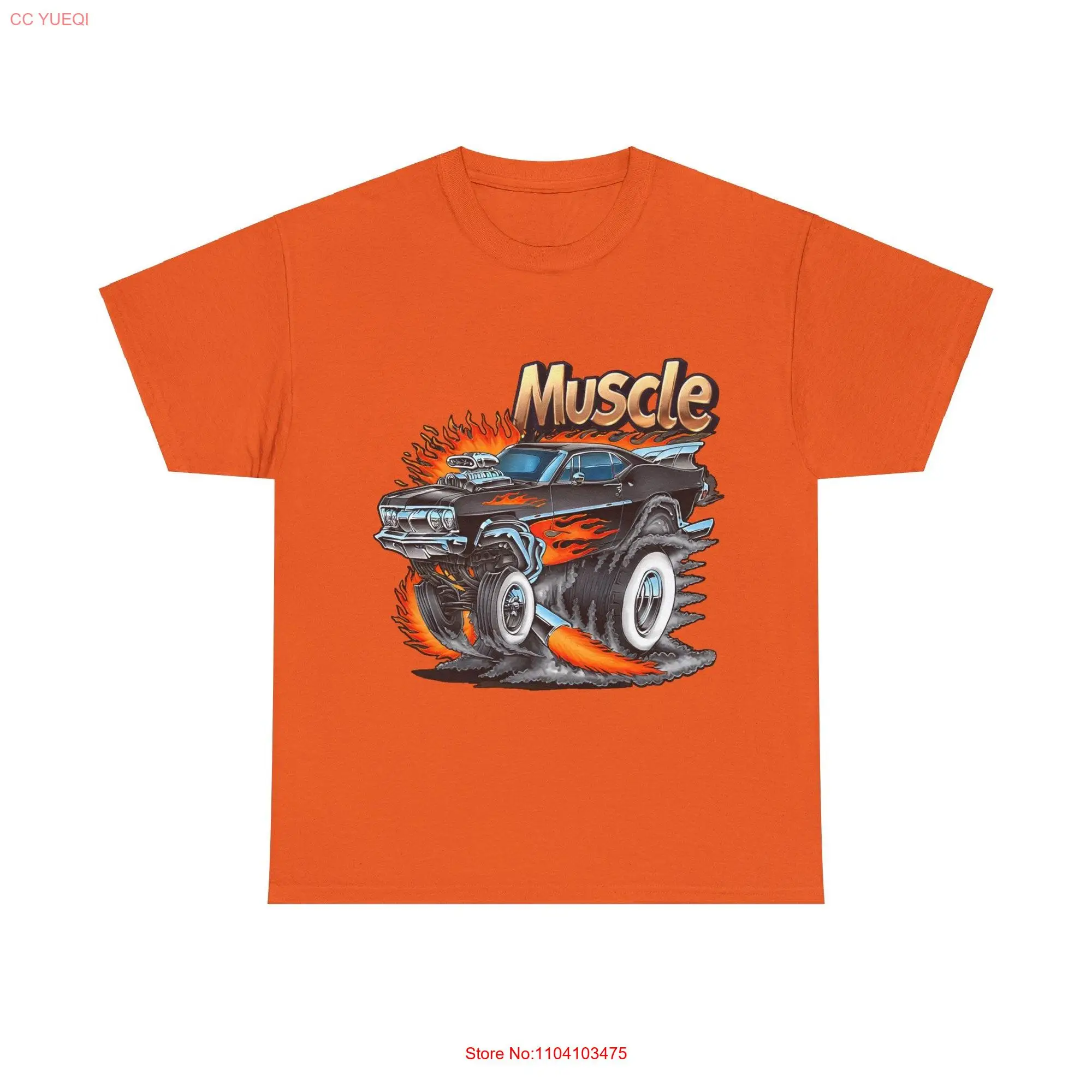 Muscle Toon Car with Huge Chrome Engine Smoke from Burning Rubber T Shirt long or short sleeves