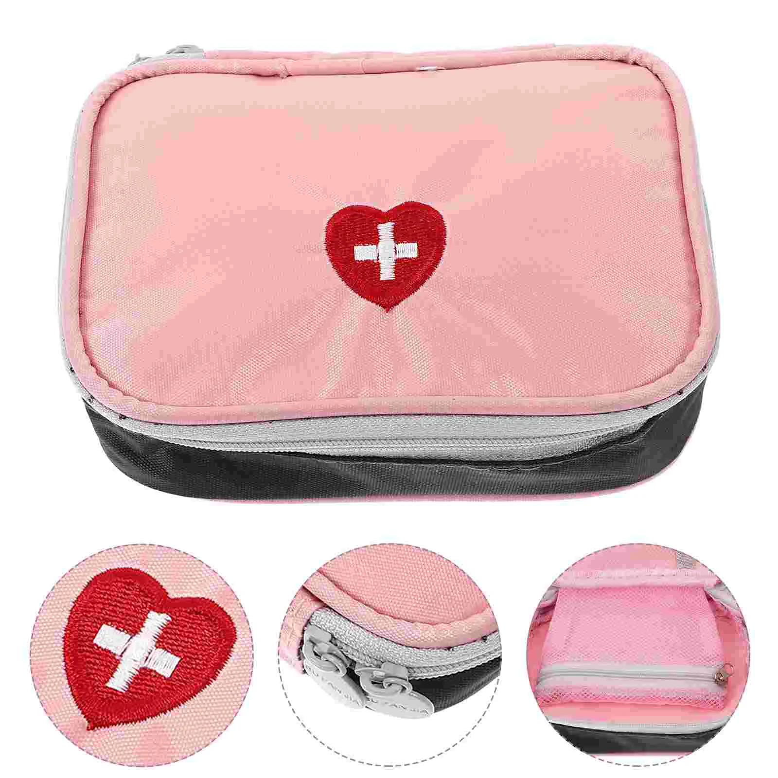 Portable Mini First Aid Medicine Bag Polyester Medicine Storage Box Small Organizer Emergency Medicine Package (Pink)