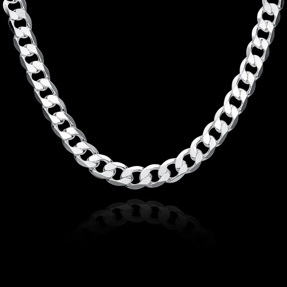 Edle Halskette aus 925er Sterlingsilber für Herren, klassische große 12-mm-Kette, 18–30 Zoll, feiner Markenschmuck, Party- und Hochzeitsgeschenk – Detail 1