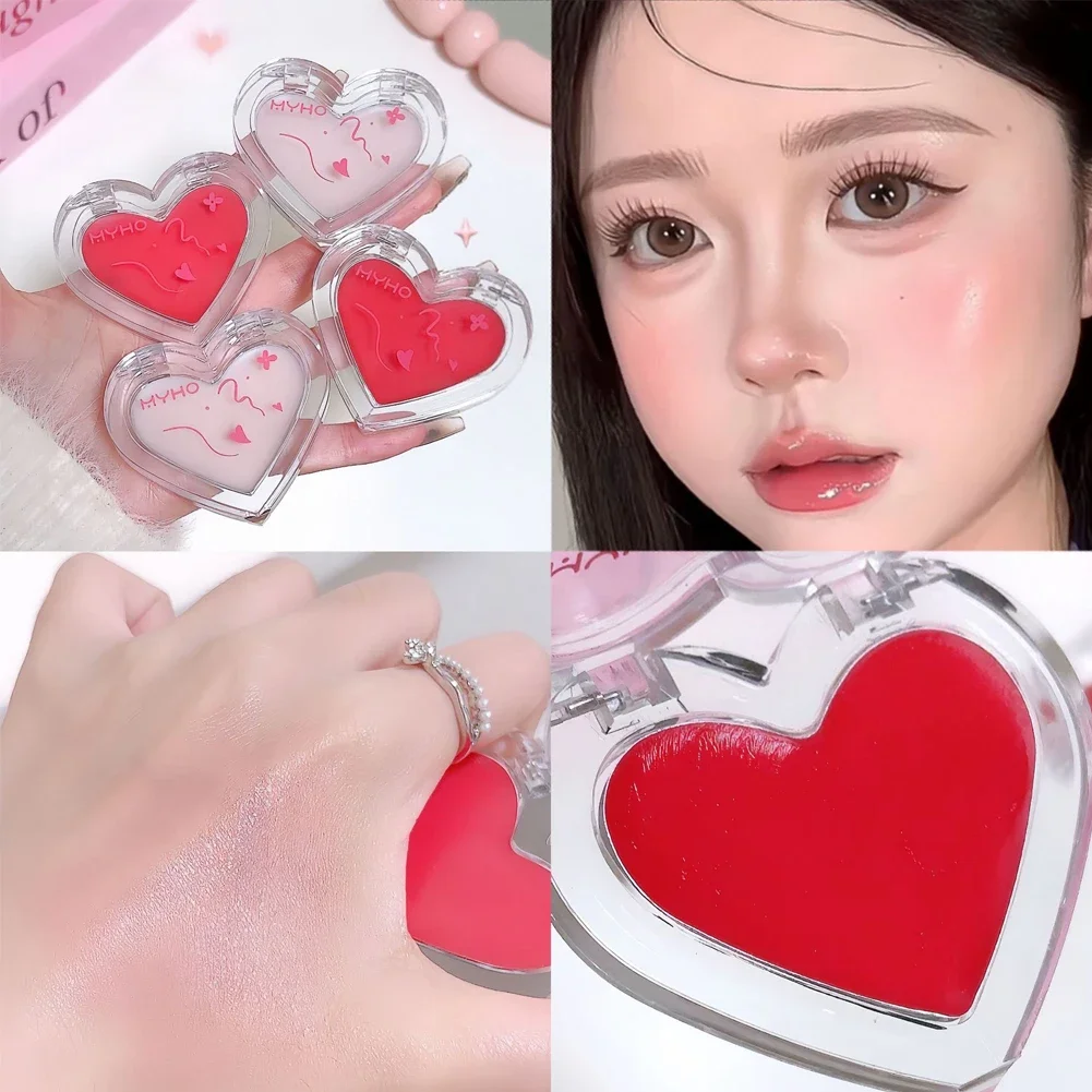 Clear Blush Cream Makeup Palette Moisturizing Cheek Tint Brightening Multi-function Water Gloss Highlighter Love Shape