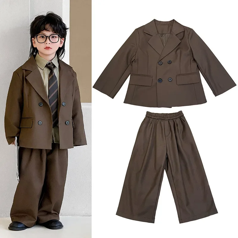 

Elegant School Children's Clothes Kids Suit Boys 2025 Autumn Loose Blazer Formal Wear Stylish Wedding Flower Girl Speech Set