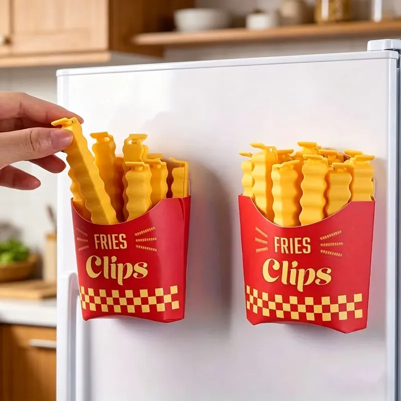 Juego de 12 clips de sellado con forma de patatas fritas, imanes para refrigerador, clips de sellado para aperitivos, clips de sellado para conservación de especias de cocina