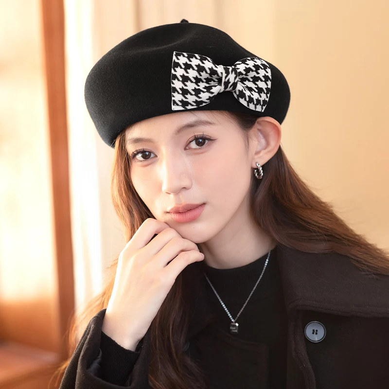 

Beret Women's Spring and Autumn New Painter's Hat Women's Fashion Versatile Wool Woolen Hat Japanese Round Top Lady Hat Women's