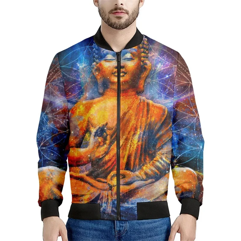 Buddha Statue Mandala Jacket Men 3d Printed Zipper Coat Casual Street Zip Up Jackets Women Tops Spring Autumn Bomber Sweatshirt