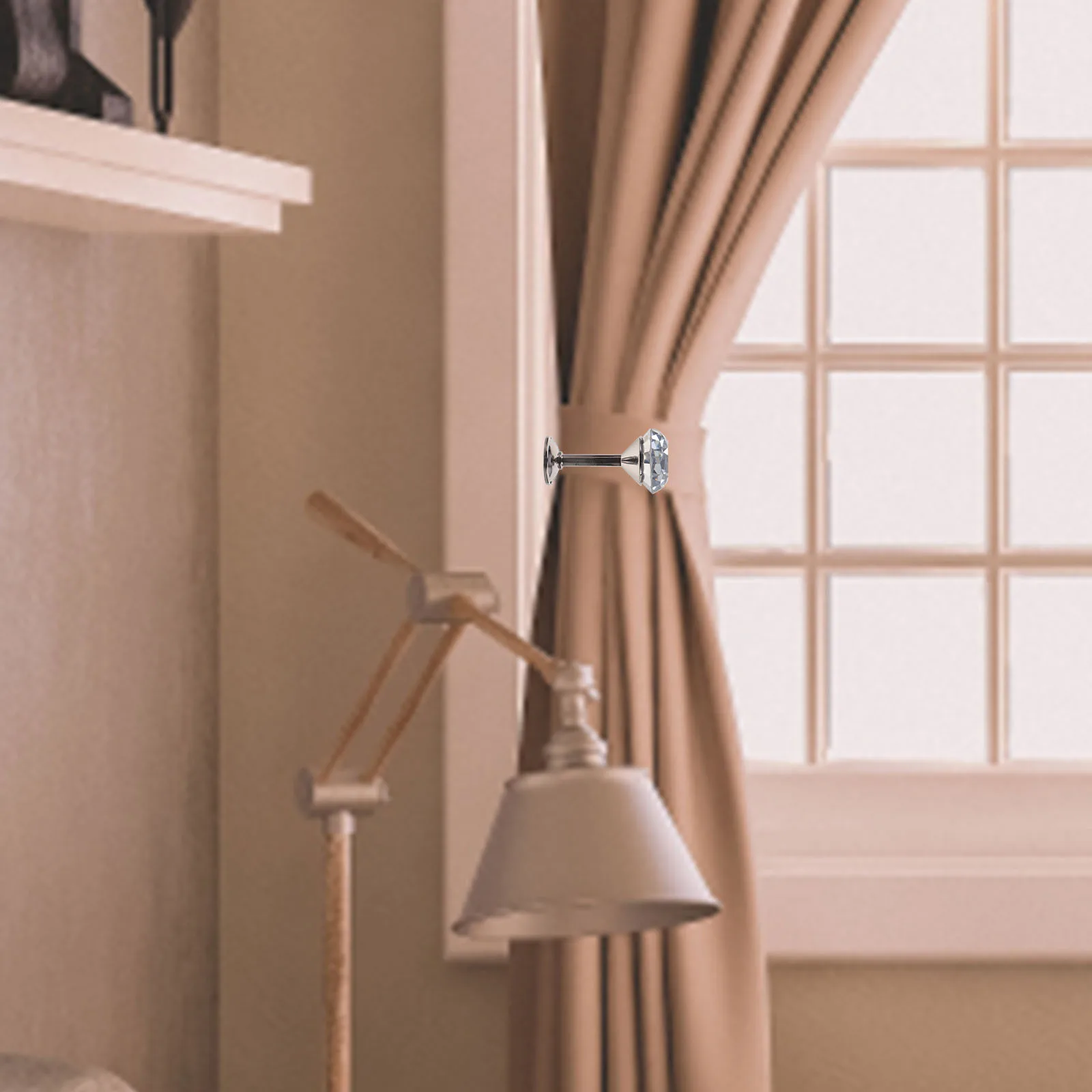 

2pcs Curtain Tassel Hook Faux Diamond Curtain Tiebacks Silver Zinc Alloy Wall Hooks Drapery Tieback for Modern Rooms