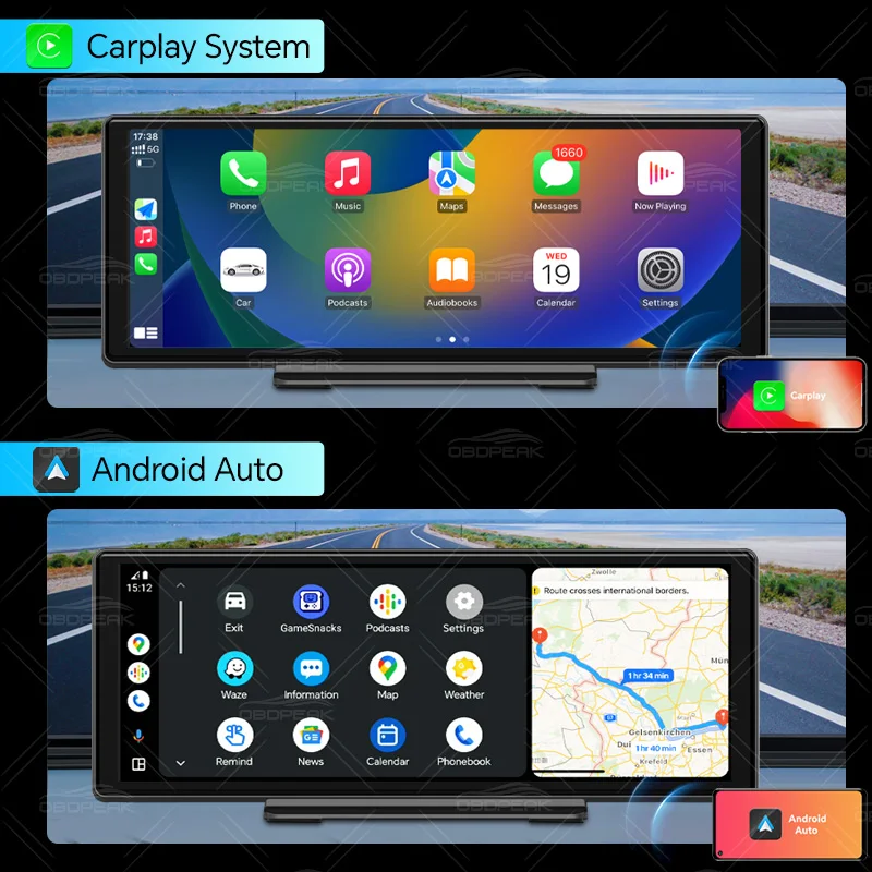 11.3 Inch 4K Wireless CarPlay & Android Auto Dash Cam GPS Navigation Dashboard Dual Lens Video Recorder RearView Mirror Camera