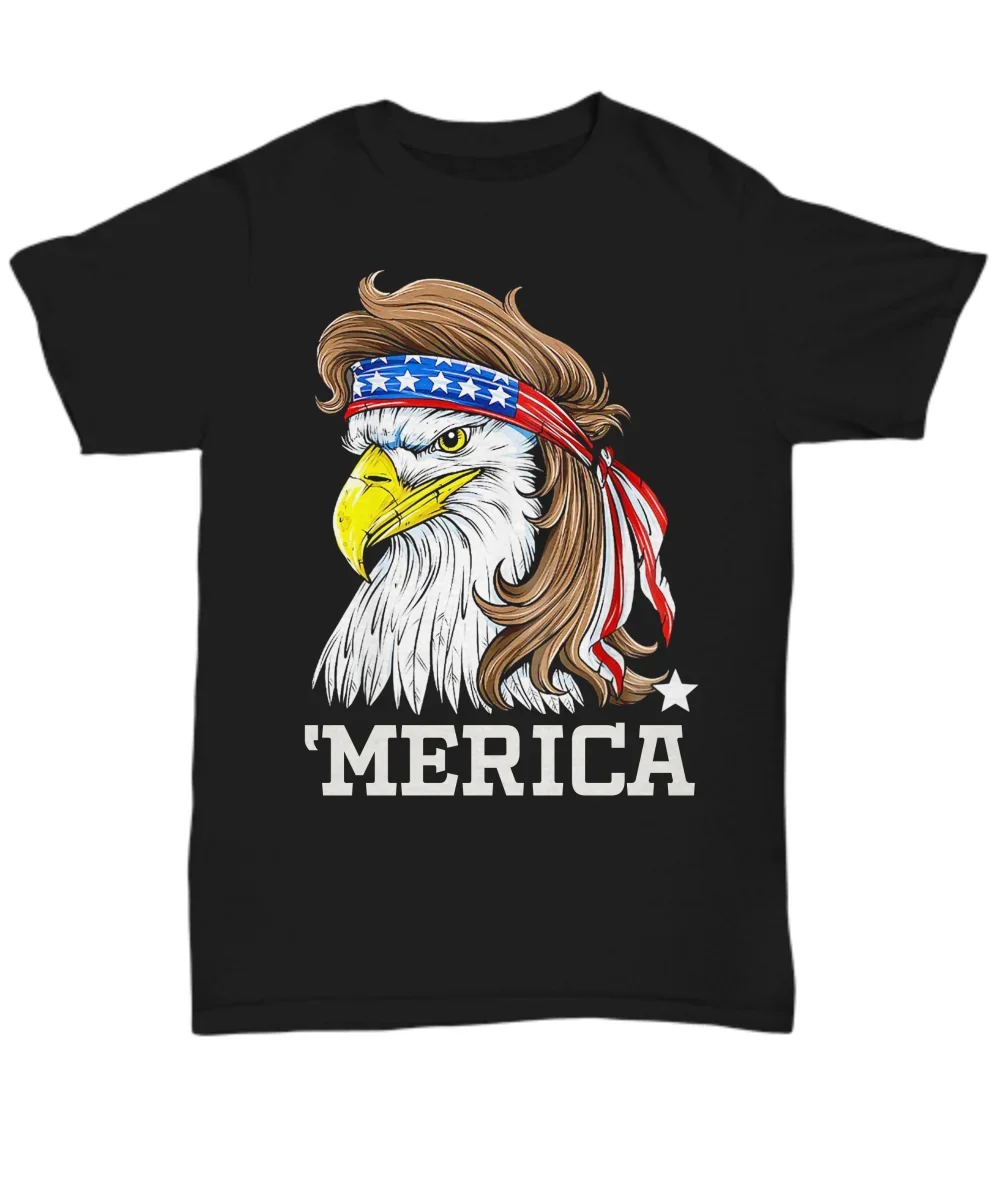 American Flag Mullet Bald Eagle Patriotic Merica T-Shirt 100% Cotton O-Neck Summer Short Sleeve Casual Mens T-shirt Size S-3XL