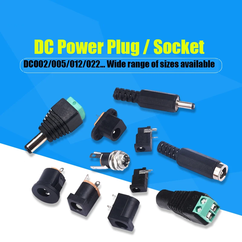 DC Power Plug/Socket Adapter Solder/Solderless Male To Female Connector 002/005/012A/22B 3.5*1.1/1.3 Round Hole 5.5*2.1/2.5mm