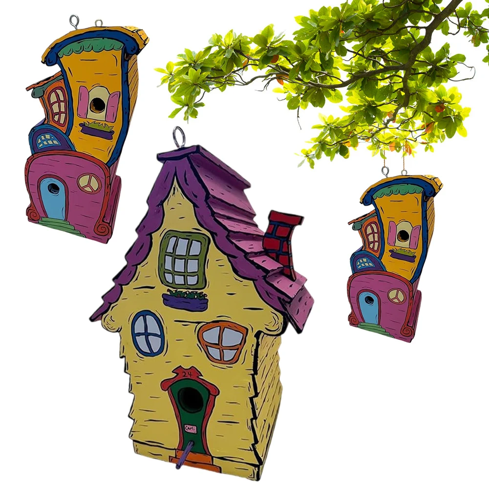 

Handmade Wood Birdhouse with Perch Cute Small Nesting Box Breathable Warm Bird Resting Place for Home Garden Patio Decor