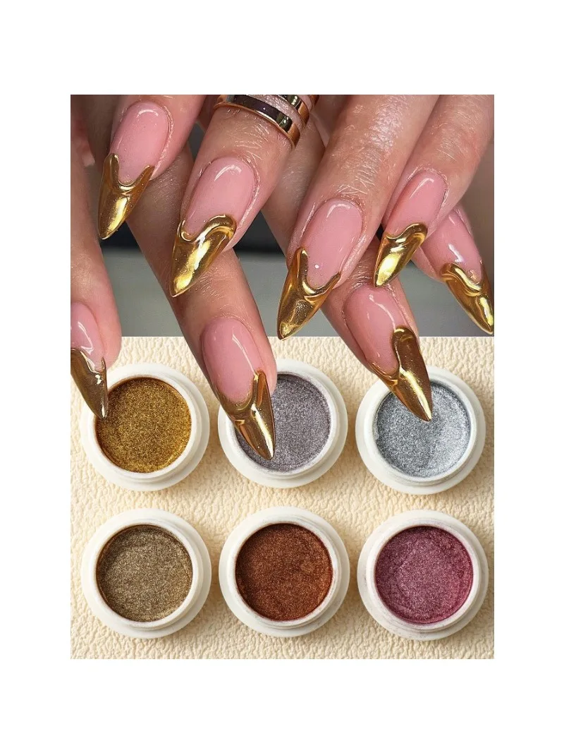 6 stücke Chrom Nagel pulver Gold Silber Nagel pulver Pigment Spiegel Metallic Reiben Nail Art Glitter Staub Dekorationen