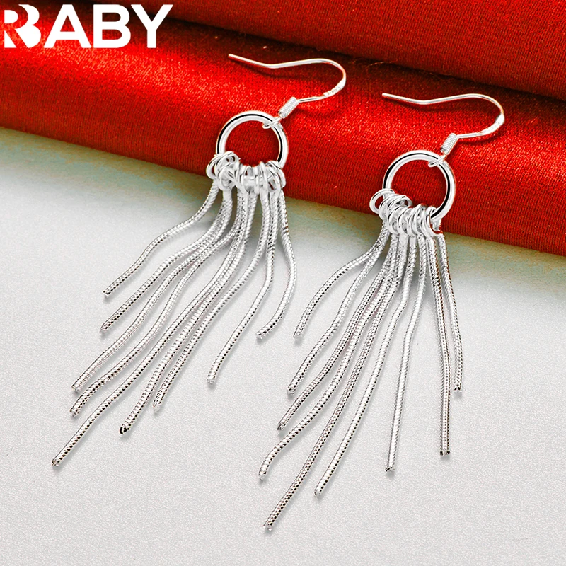 

URBABY 925 Sterling Silver Tassels Drop Earrings For Woman Wedding Engagement Party Fashion Jewelry Charms Accessories