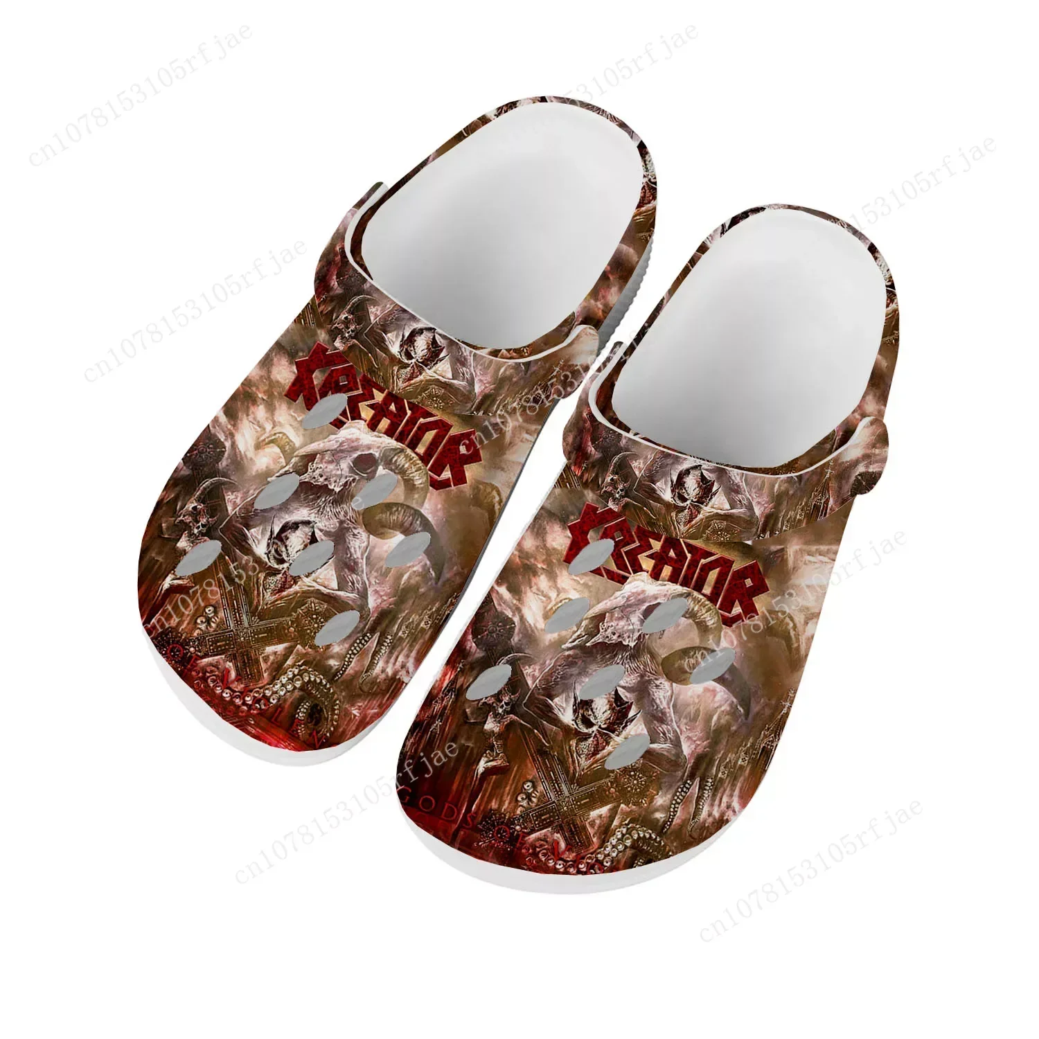 

Kreator Band Home Clogs Custom Water Shoes Mens Womens Teenager Gods of Violence Garden Clog Customized Breathable Hole Slippers