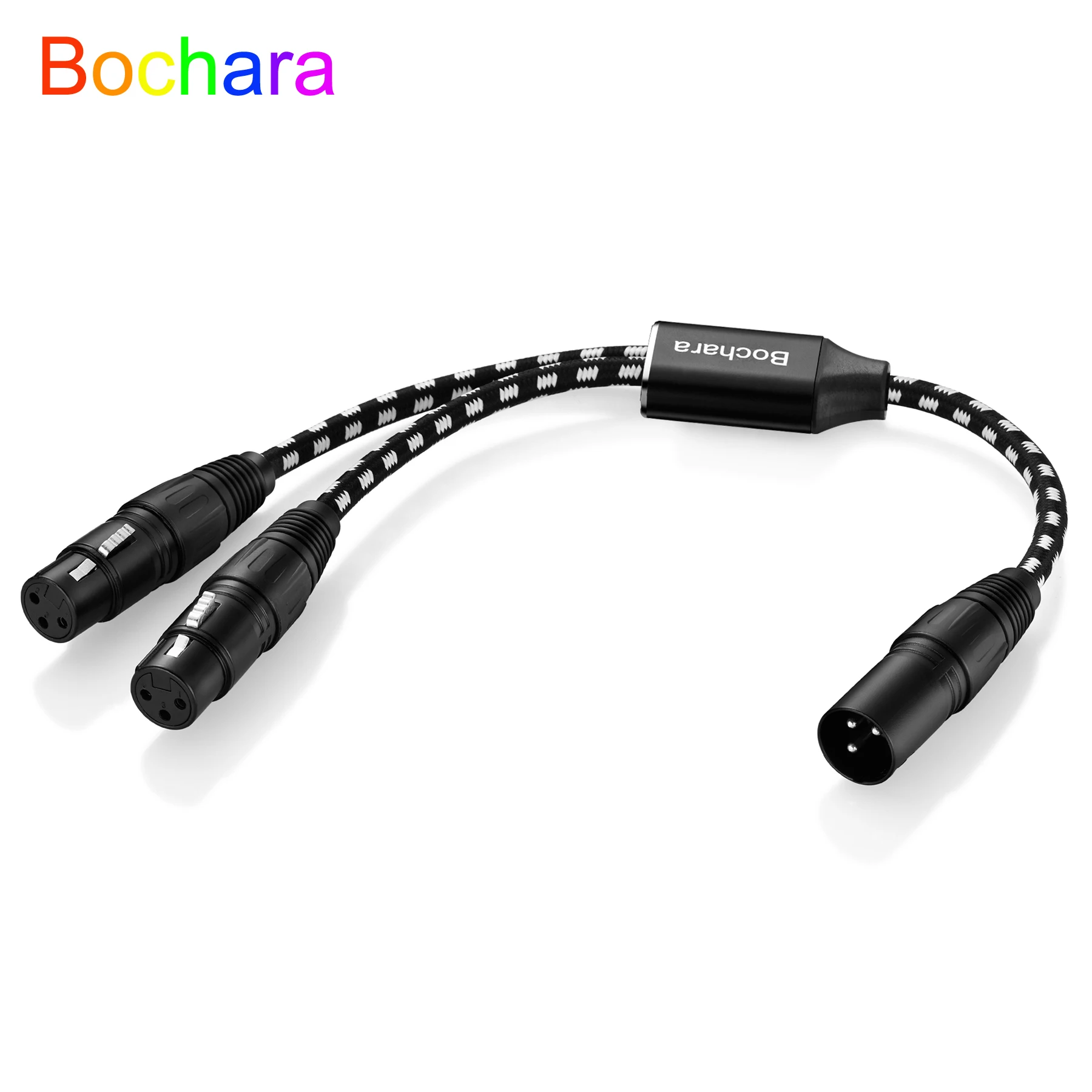 Bochara Braided XLR Male to Dual Female 3pin Y Splitter Cable Dual(Foil+Braided) Shielded For Microphone Mixer Amplifier 50cm