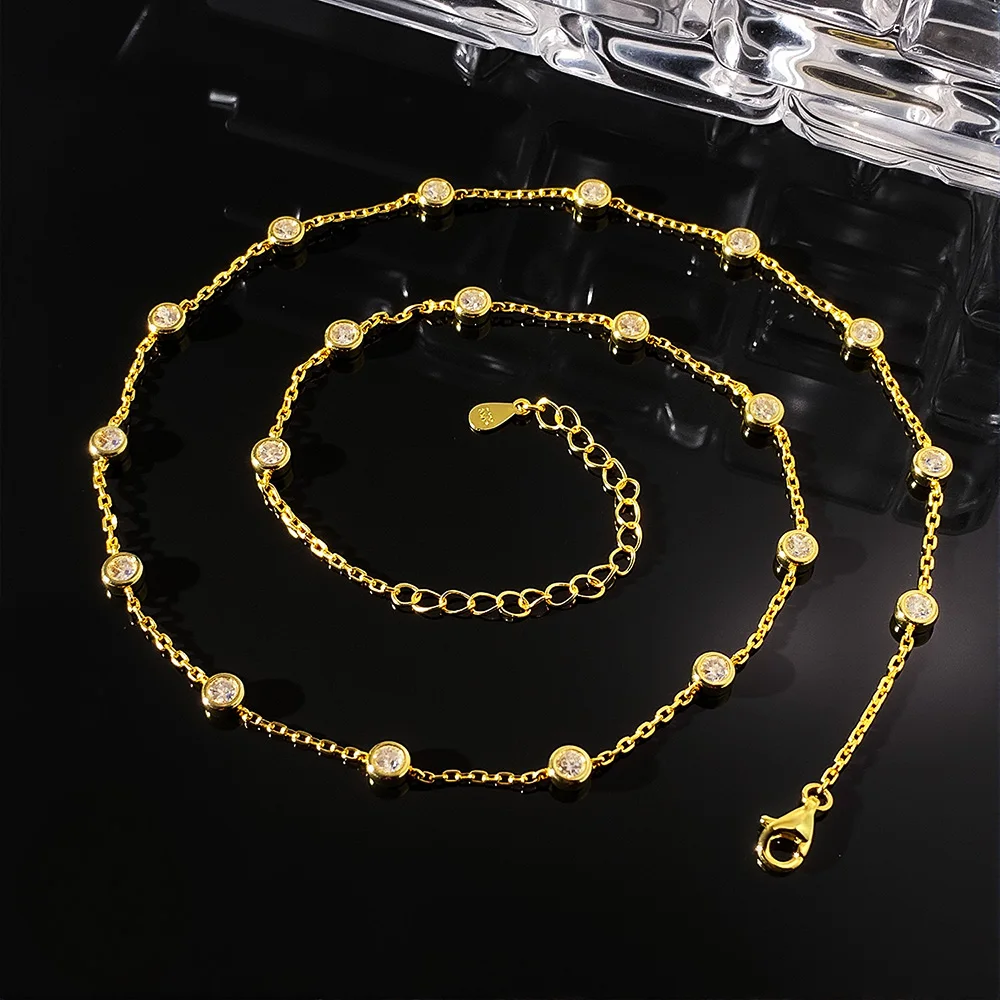 

HORRIPAL 3mm D VVS1 All Moissanite Bubble Necklace for Women S925 Sterling Silver GRA New Clavicular Chain Wedding Fine Jewelry