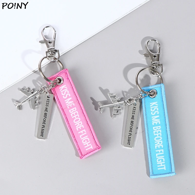 Flight Keychain Set Kiss Me Before Flight Crew Drive Safe Aircraft Metal Carving DIY Pendant