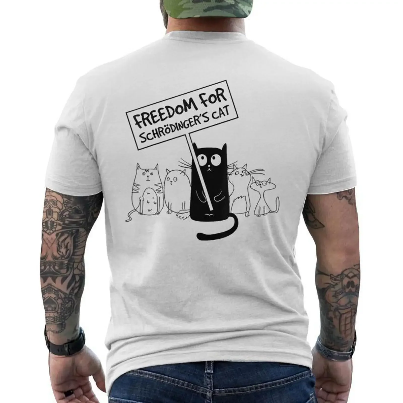 Camiseta vintage con estampado en la espalda 'Liberté Pour Le Chat Dechrödinger Un Drôle Qui Dit Nerd', estilo 'Cadeauxyz', lavada, ligeramente suave y versátil