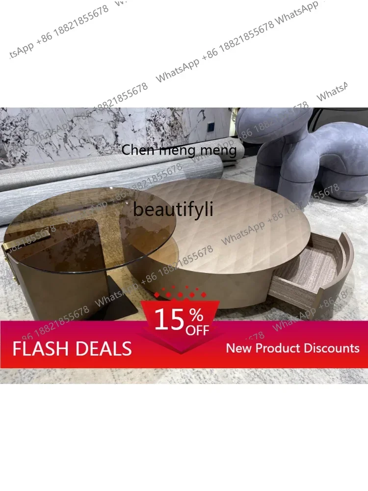 

Italian round Tea Table Light Luxury Modern Living Room Home Glass Floor Designer Side Table Combination