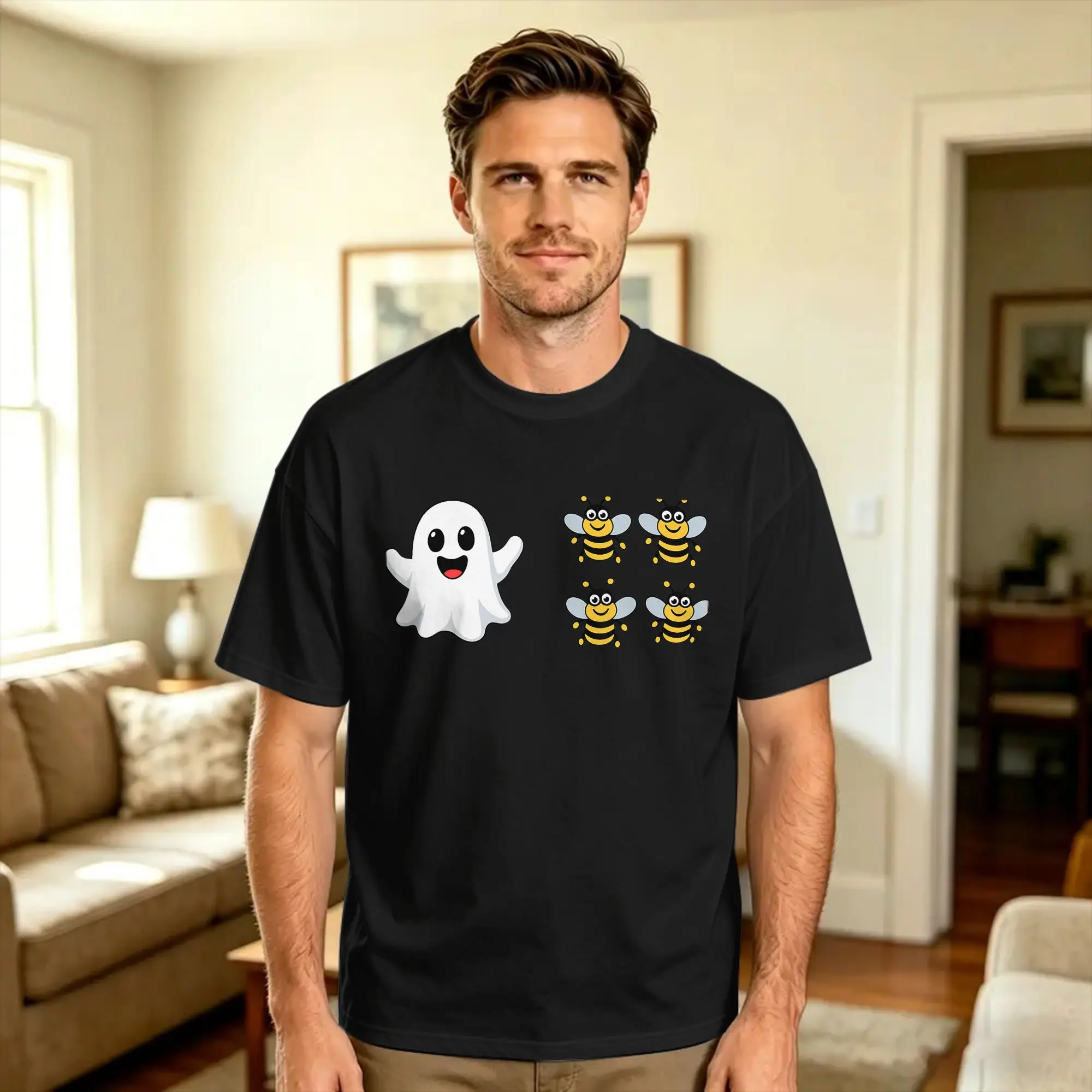 Boo Bees Ghost Bees Boo 4 Bees Funny Halloween Cotton T-Shirt For Men's Beach  Y2K Funny T-Shirts Novelty Tees Oversize DIY Tops