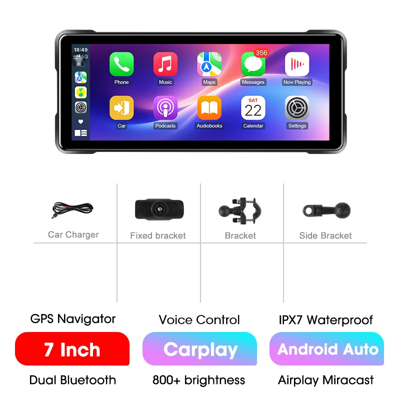 8,1 inch motorfiets waterdichte draadloze Carplay Android Auto 4K 1080P dubbele camera draagbare navigatie GPS-scherm Dual BT - afbeelding 1