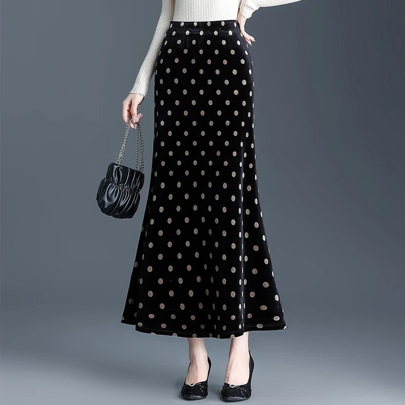 ZUZK Golden Velvet Wrapped Hip Long Skirt 2024 Autumn Winter New Style Temperament One Step Skirt  Show Thin Casual Long Skirt