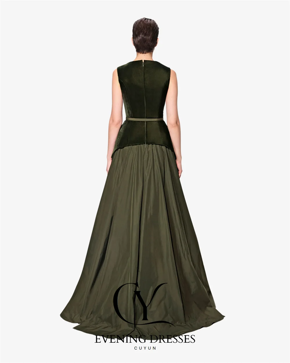 CUYUN Patchwork Women Evening Dresses Scoop Collar Sleeveless Party Dresses Fashionable A Line Draped Banquet Gown