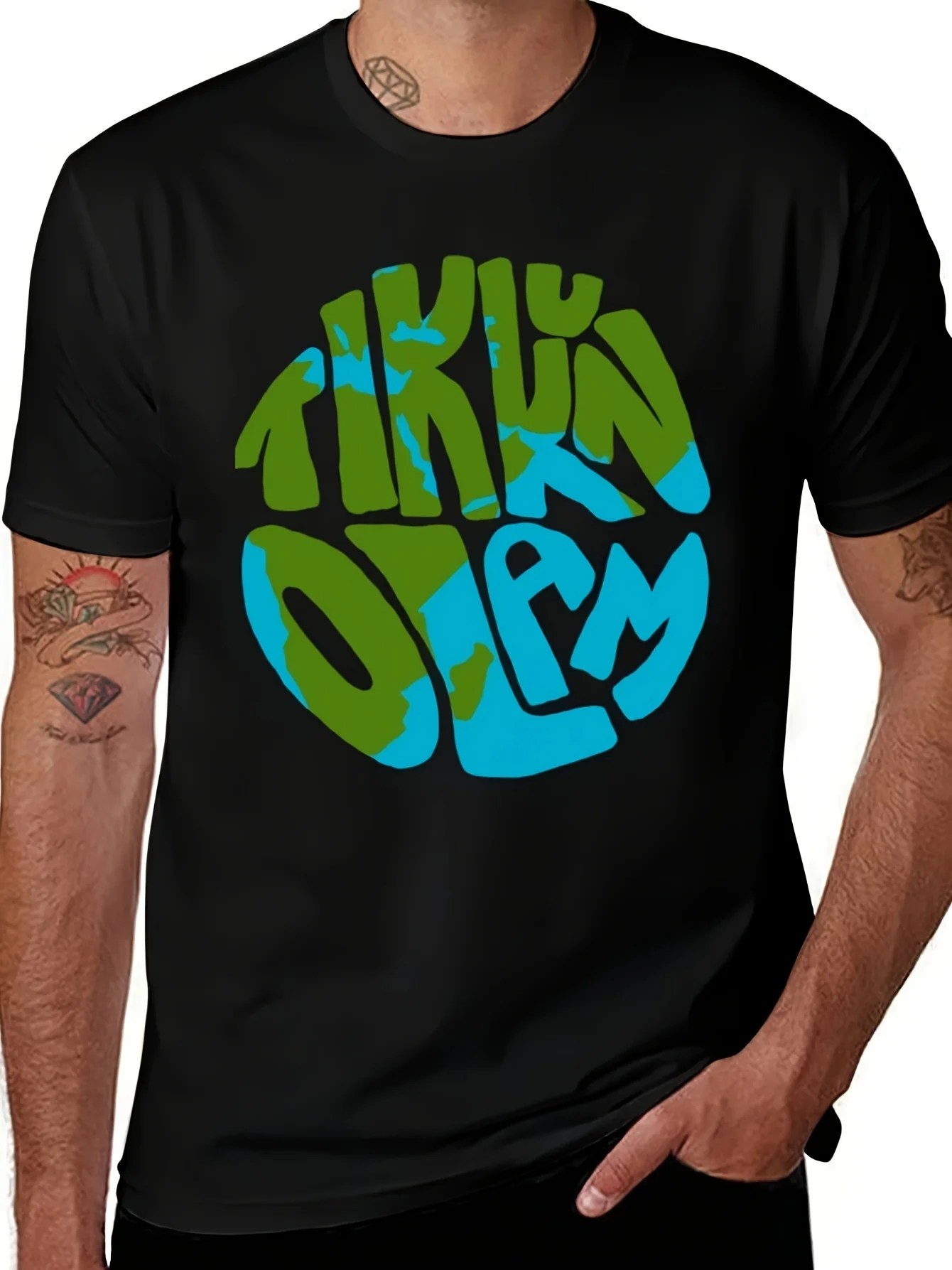 T-shirt graphique Tikkun Olam pour homme 2026 - Motif de charité hébreu, col rond, t-shirt décontracté doux pour tous les jours, pour la justice sociale juive