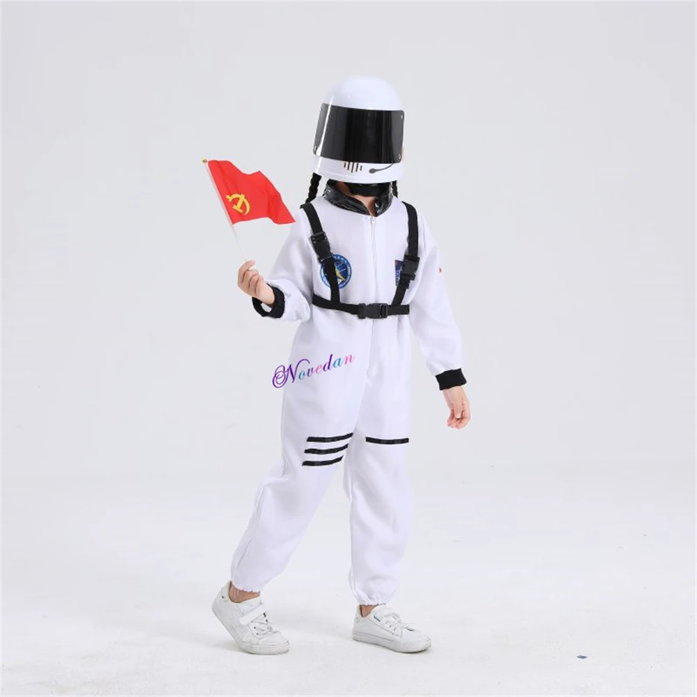 Costume da astronauta per bambino Tuta spaziale Berretto da pilota Tuta spaziale Tuta cosplay Casco Abiti da festa di compleanno di Halloween Kid