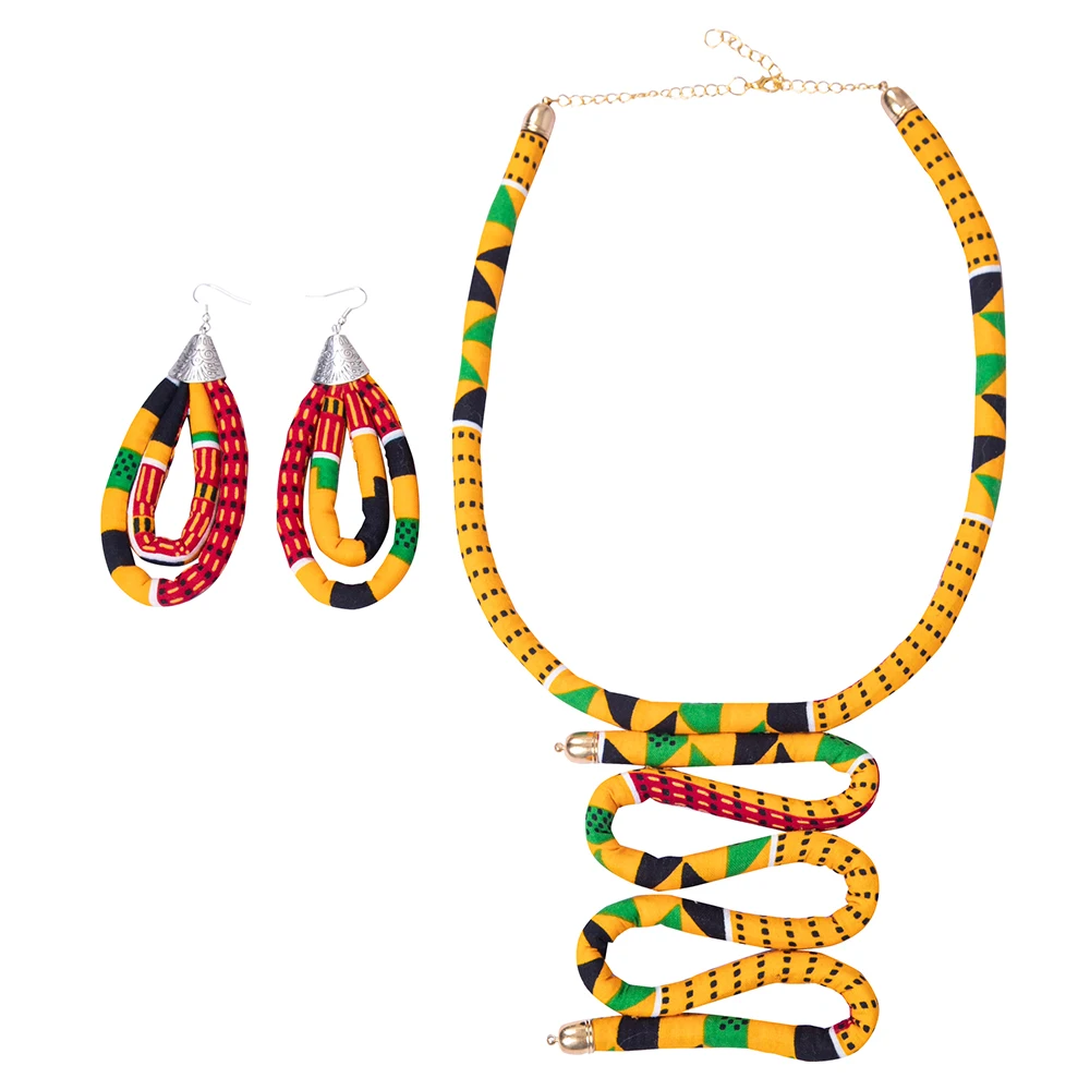 

African Print Ankara Kente Necklace+earring for Women Ethnic Handmade Jewellery African Fabric Jewellery for Women WYB940