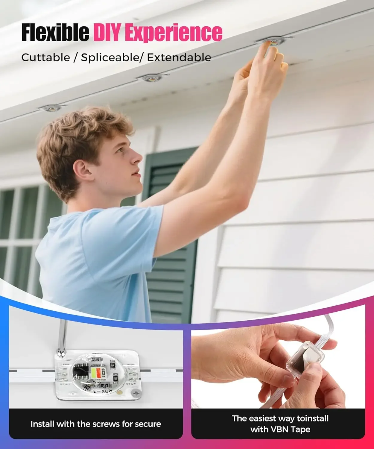 أضواء LED الدائمة في الهواء الطلق IP65 مقاوم للماء RGBIC Eave أضواء مع جهاز التحكم عن بعد لسقف عيد الميلاد السنة الجديدة لتقوم بها بنفسك عطلة سلسلة ضوء