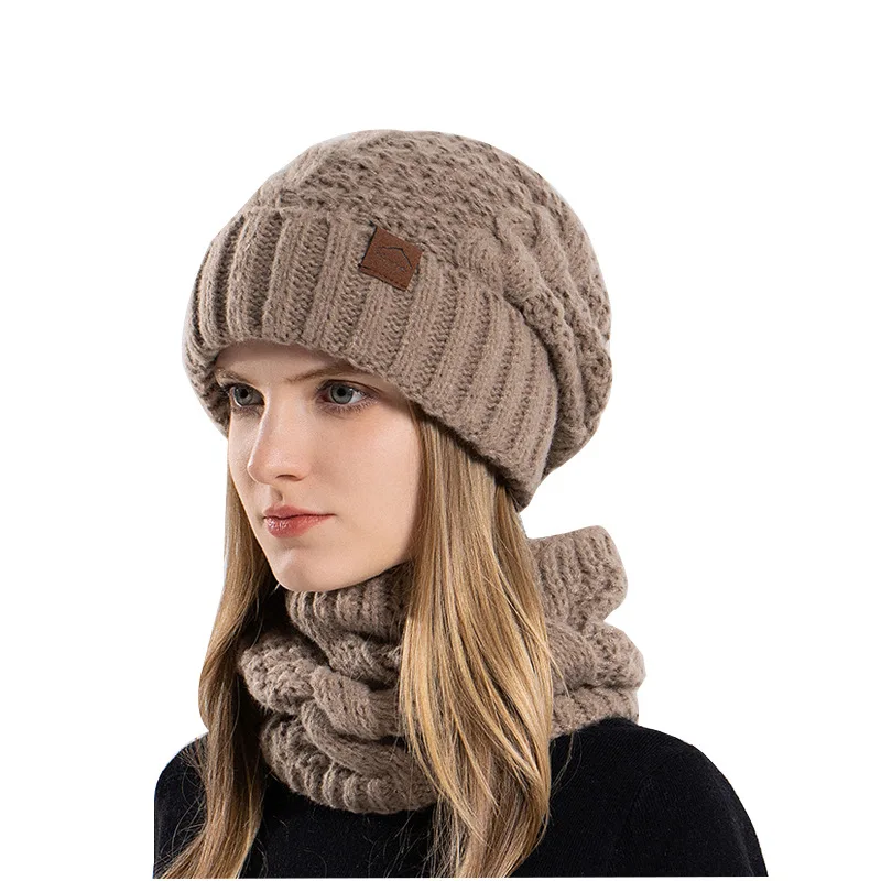 Two-piece winter European and n Hat Bib Lady cold-proof and warm knit hat ear protection wool hat