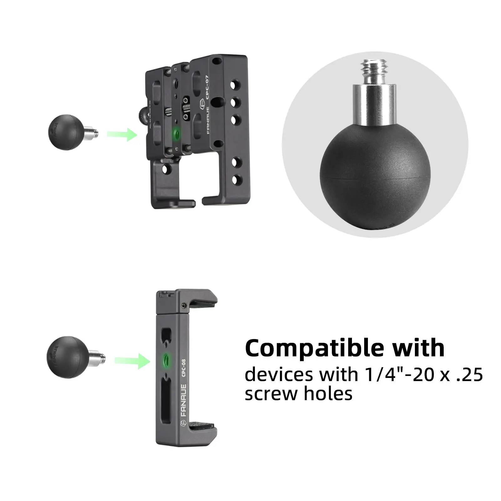 FANAUE Ball Head Adapter for Ram Mount with 1/4\