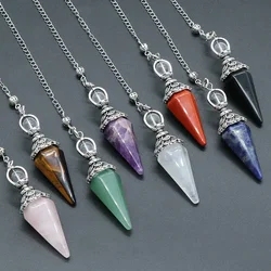 Natural Amethyst Healing Crystal Dowsing Pendulum Reiki Gemstone 6Hexagonal Pointed Cone Spiritual Pendant for Divination Energy