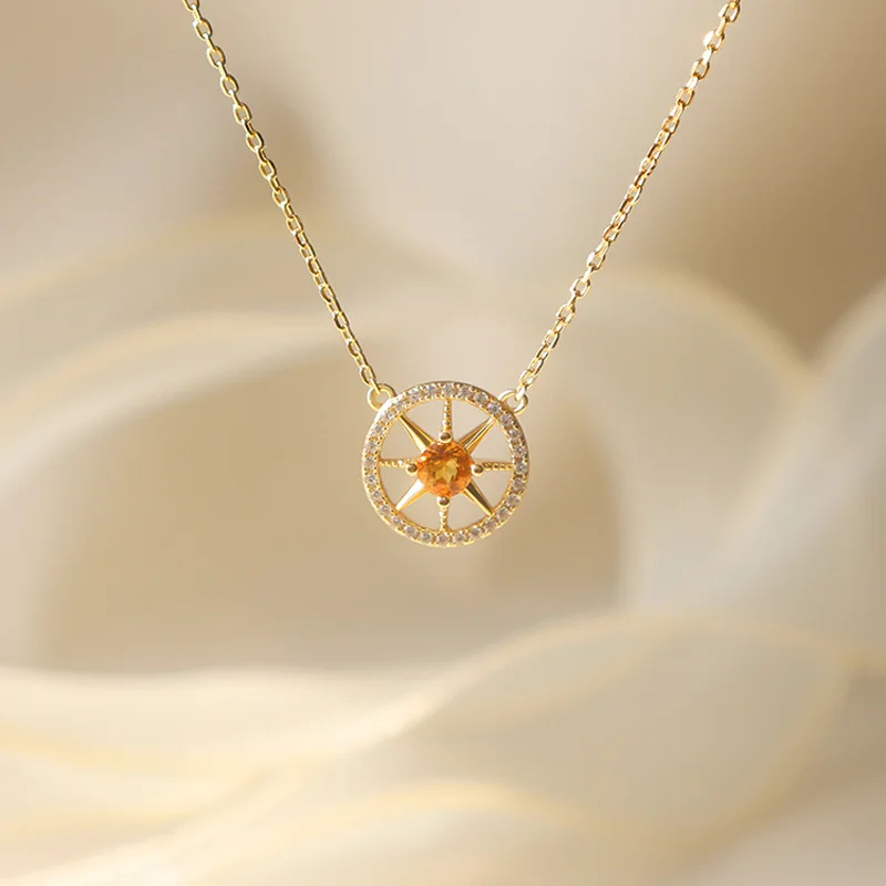 S925 sterling silver necklace for women citrine gemstone eight Awn star light luxury minority design Net red clavicle chain