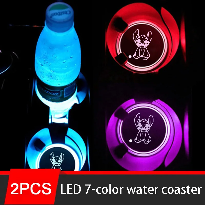

2pcs Stitch 68mm 7 Colors Atmosphere LED Water Cap Mat Luminous USB Charging Water Coaster for Ford Jeep Jaguar Abarth Mazda KIA