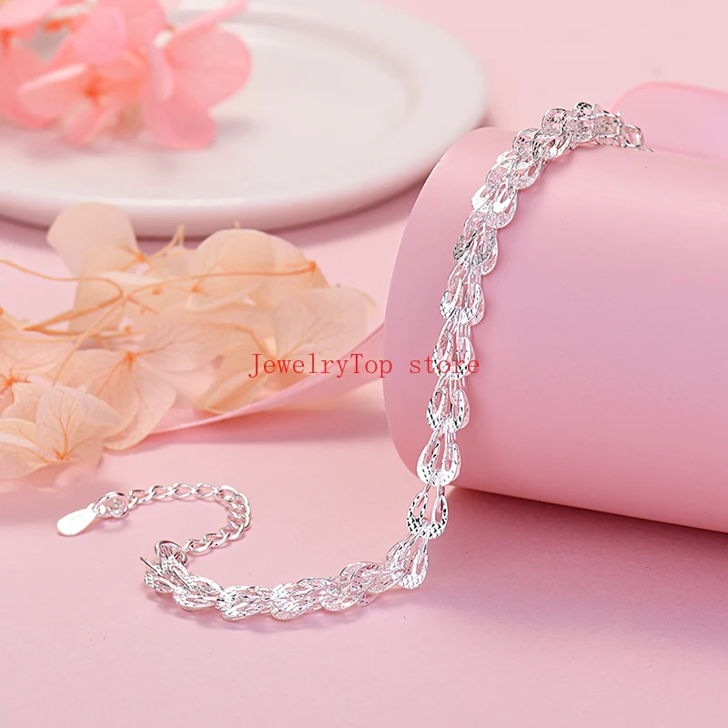 JewelryTop Fine 925 Sterling Silver Piękne tokarki rzeźbione wzór bransoletki dla kobiet biżuteria ślubne prezenty świąteczne — zdjęcie 4