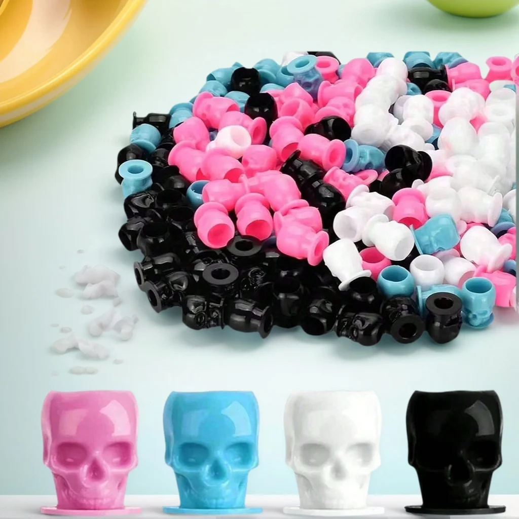 200pcs Disposable Microblading Skull Tattoo Ink Cups Permanent Makeup Pigment Holder Container Cap Tattoo Accessories