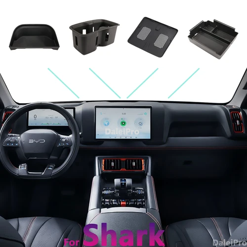 Para BYD Shark 2024 2025, caja de almacenamiento para reposabrazos de coche detrás de la pantalla, organizador de consola central, portavasos, alfombrilla de Panel de cargador inalámbrico