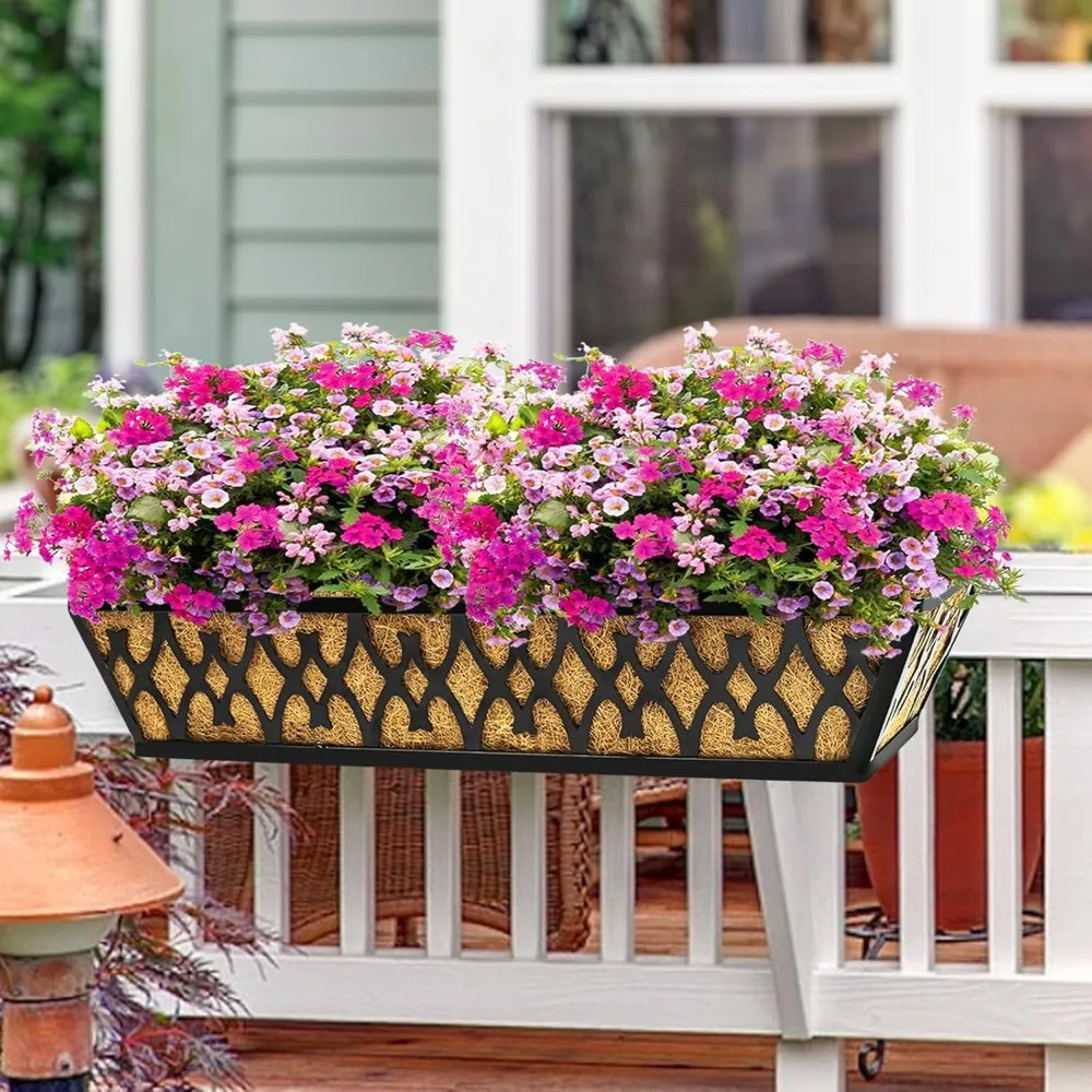 2-Pack 24-Inch Adjustable Hanging Planter Boxes with Coco Liners for Outdoor Garden Decor